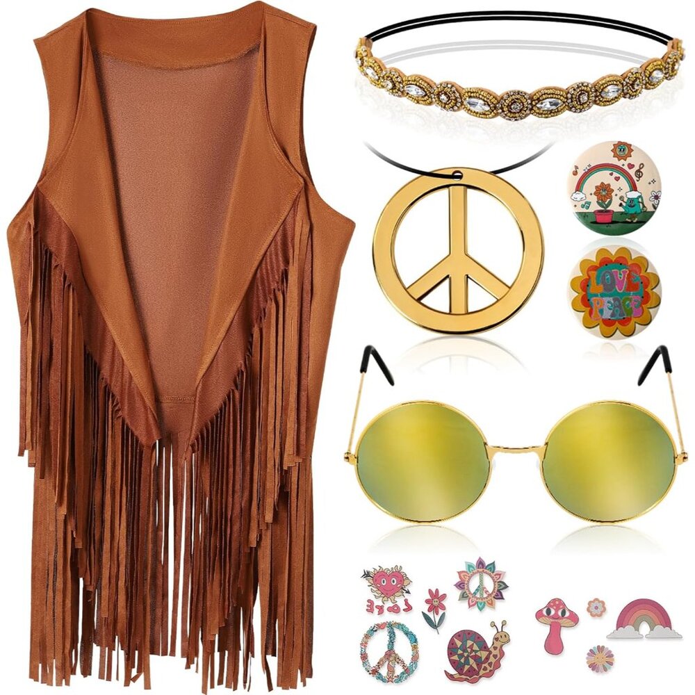 60s 70s Outfits for Women Hippie Costume Clothes Set 70s Costume Tops Women Frin